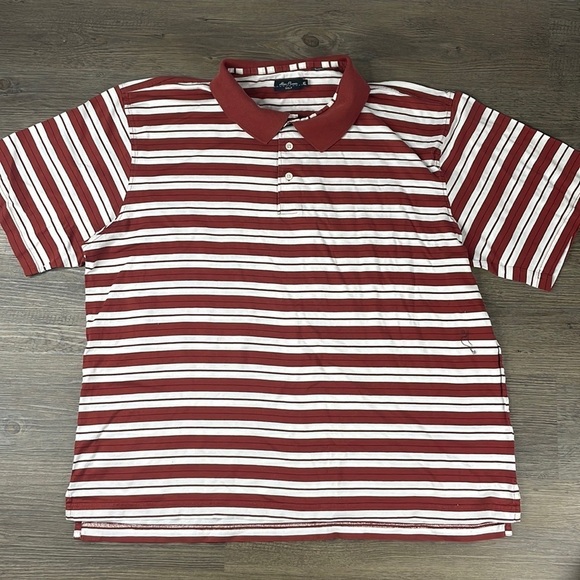 Alan Flusser Golf Mens Rusty Red and Cream Striped Short Sleeve Polo Shirt sz XL - Picture 1 of 7